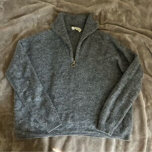 Sezane Johnny Half Zip Pullover Sweater - Grey